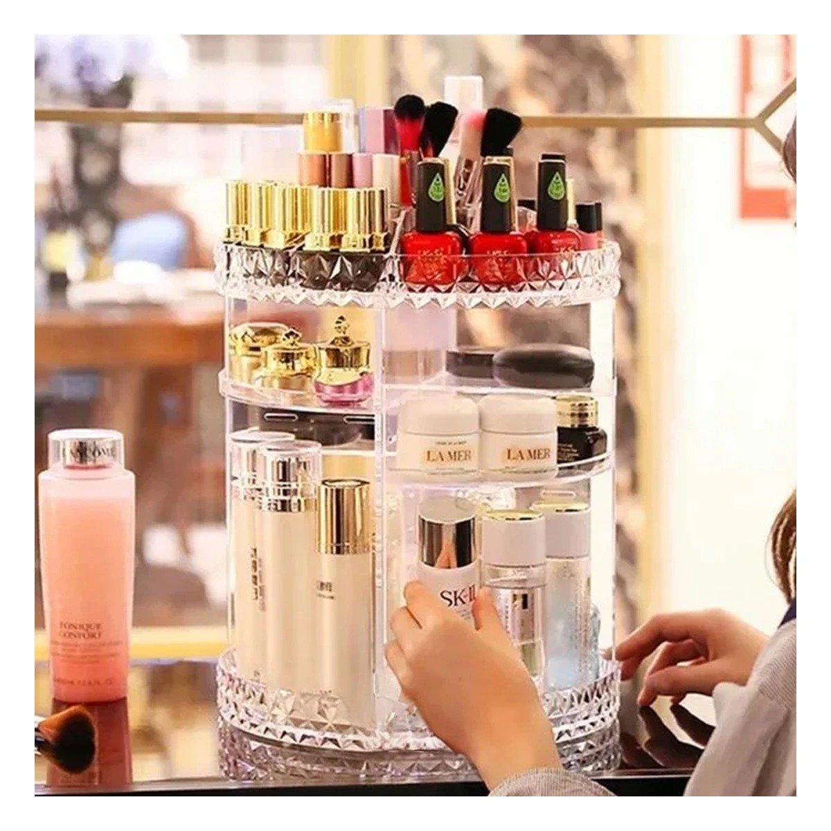 ORGANIZADOR RYBIU BE30156 TRANSPARENTE SOPORTE LABIALES MEDIANO 360° + LIGAS REGALO - 1