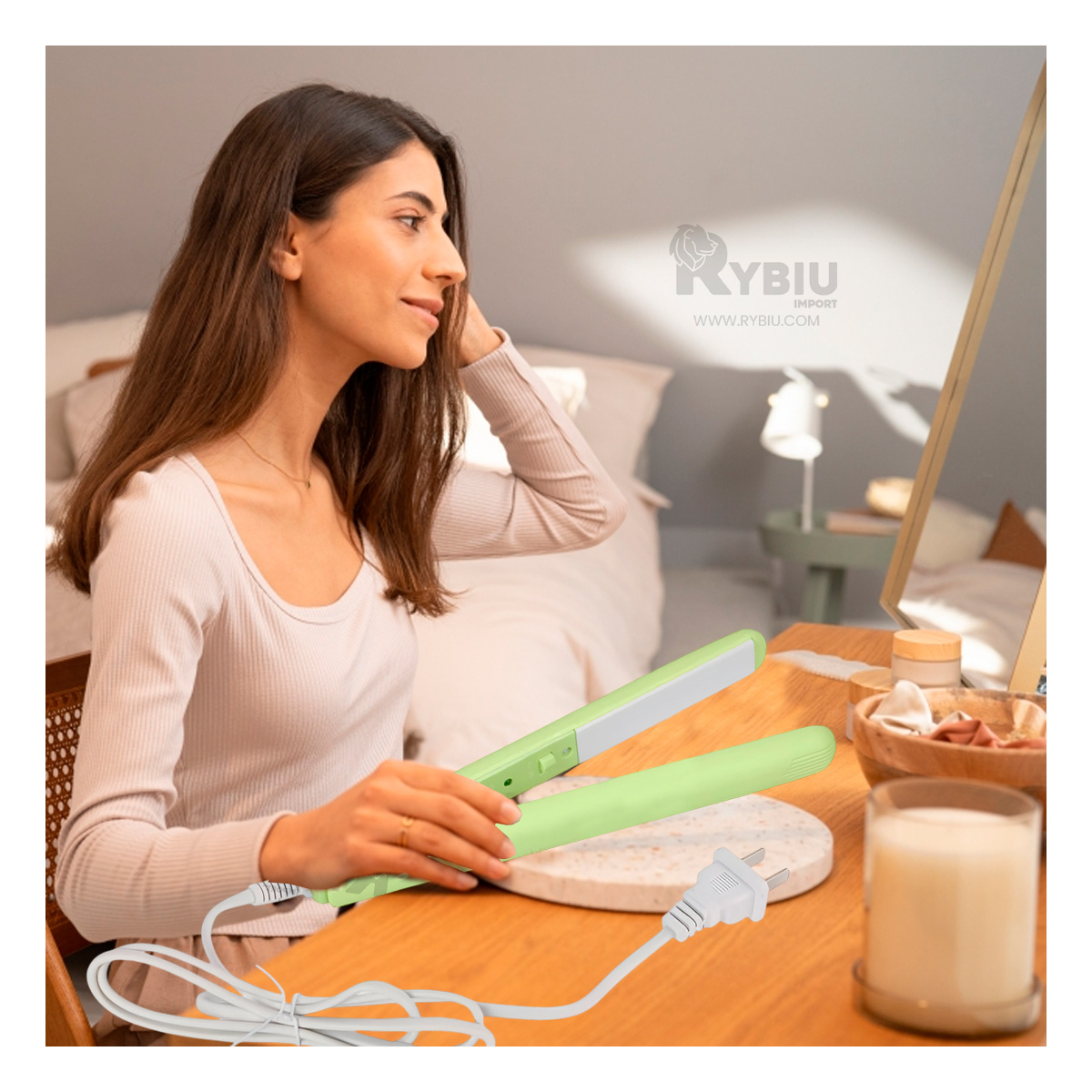 PLANCHADOR DE MELENA RYBIU BE30322 BONITO VERDE + POST-IT ADHESIVOS - 2
