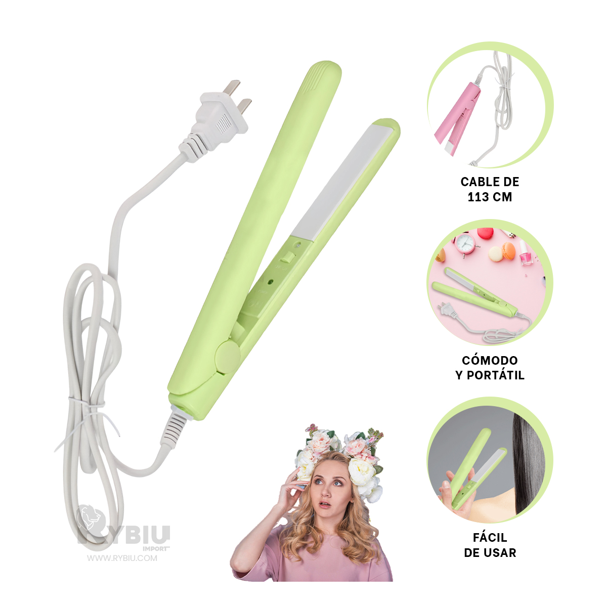 PLANCHADOR DE MELENA RYBIU BE30322 BONITO VERDE + POST-IT ADHESIVOS - 4