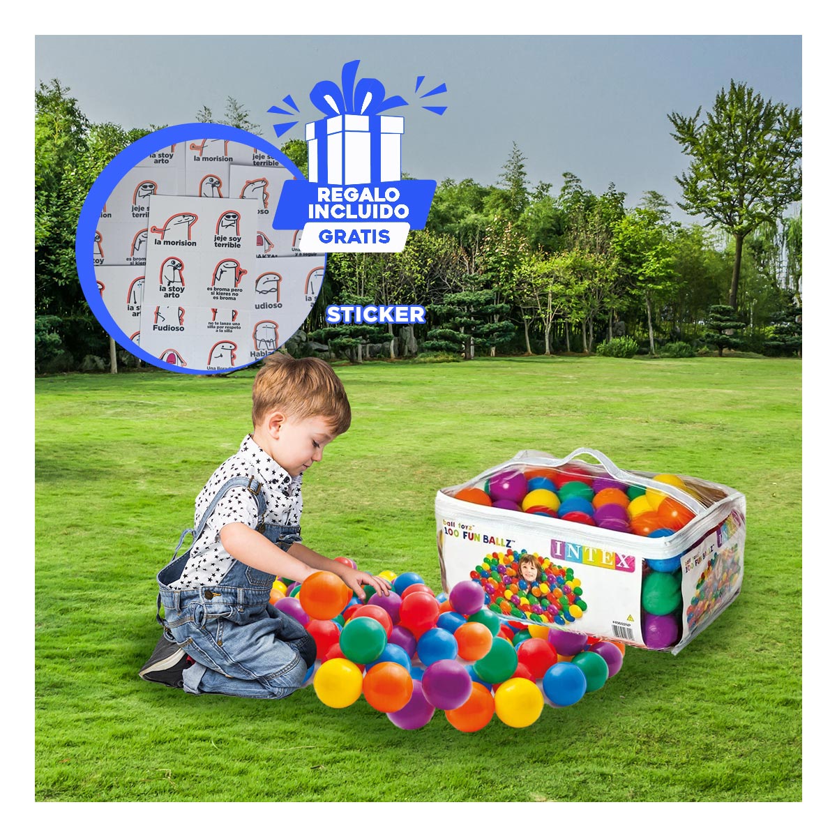 KIT ESTIMULANTE CON CIEN PELOTAS MULTICOLOR Y+GIFT STICKERS - 1