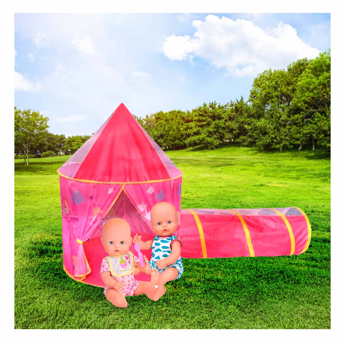 CARPA PLEGABLE CON TUNEL DE COLOR ROSADO Y+REGALO STICKERS - 1
