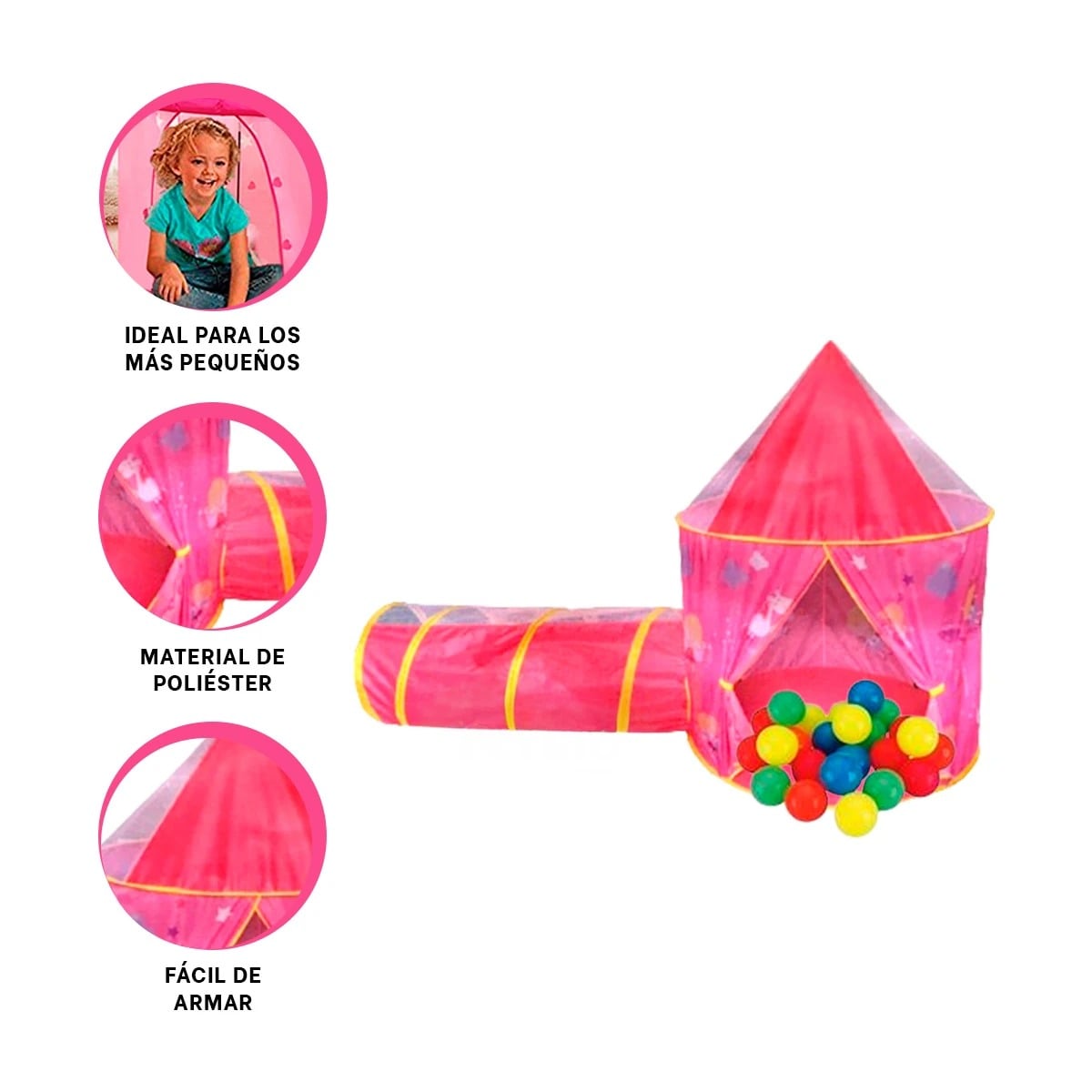 CARPA PLEGABLE CON TUNEL DE COLOR ROSADO Y+REGALO STICKERS - 2