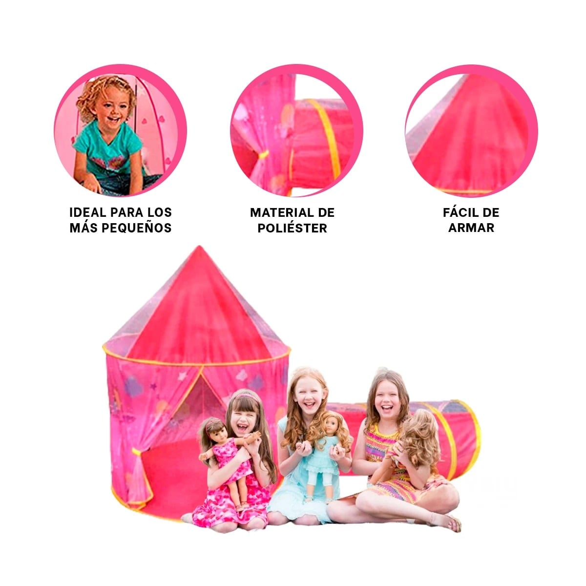 CARPA PLEGABLE CON TUNEL DE COLOR ROSADO Y+REGALO STICKERS - 3