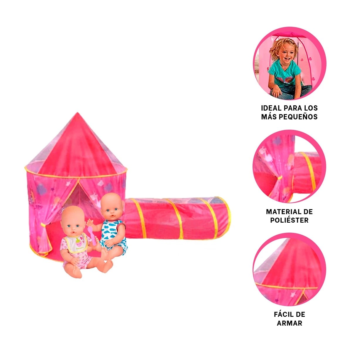 CARPA PLEGABLE CON TUNEL DE COLOR ROSADO Y+REGALO STICKERS - 4