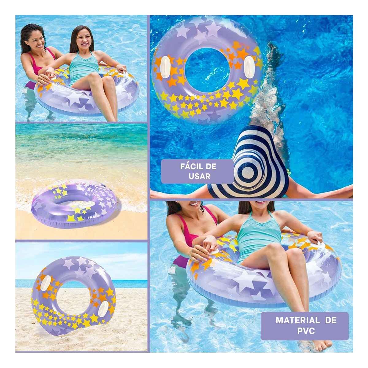 FLOTADOR CIRCULAR MORADO CON ASA Y ESTRELLA DE 91 CM PARA PISCINA EN CASA Y+LIGAS REGALO - 5
