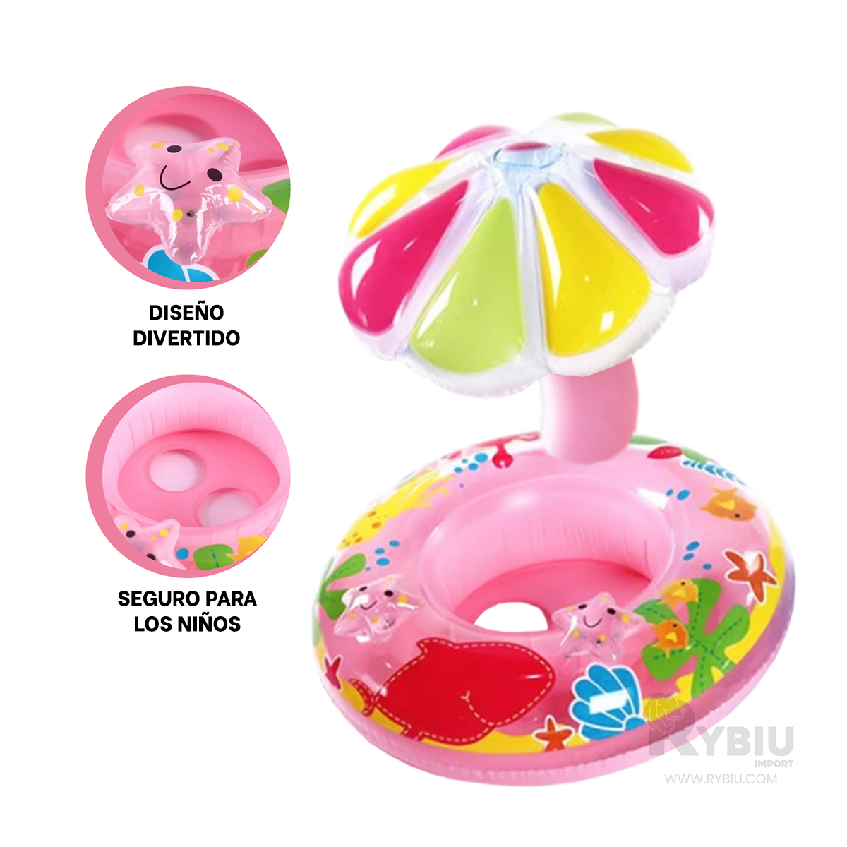 INFLABLE UTIL DE FLOR COLOR ROSADO Y+BANDERITAS ADHESIVAS - 1