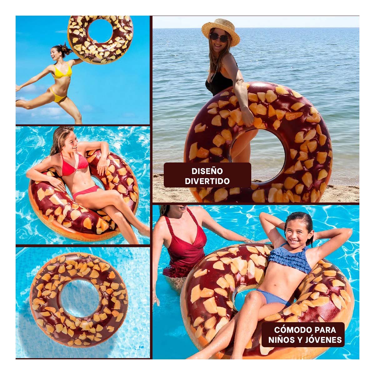 FLOTADOR INFANTIL DONAL CHOCOLATE 114 CM LIGERO Y SEGURO PARA PISCINA Y+LIGAS REGALO - 5