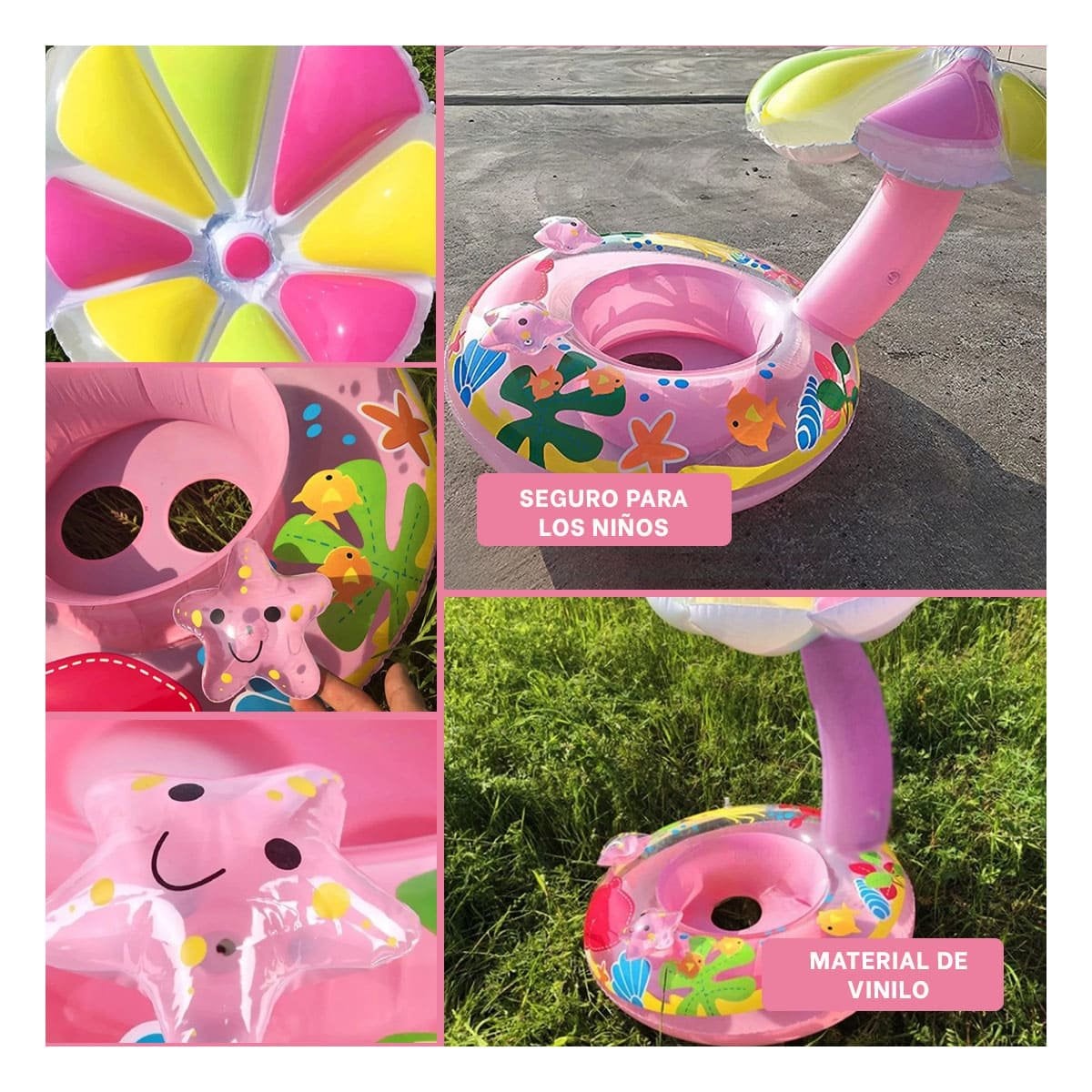 COLCHONETA FLOR ROSADO SEGURA Y DIVERTIDA PARA PISCINA INFANTIL Y+LIGAS REGALO - 5