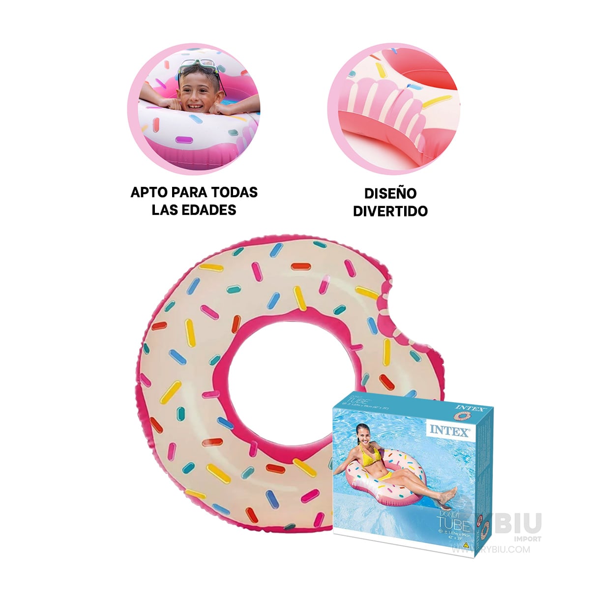 INFLABLE DE DONAL DE 107CM PINK Y+REGALO LIGAS PARA PEINAR - 1