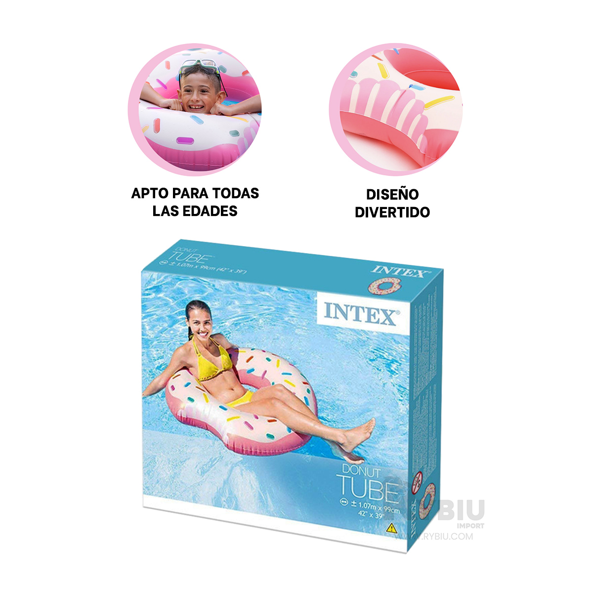 INFLABLE DE DONAL DE 107CM PINK Y+REGALO LIGAS PARA PEINAR - 4