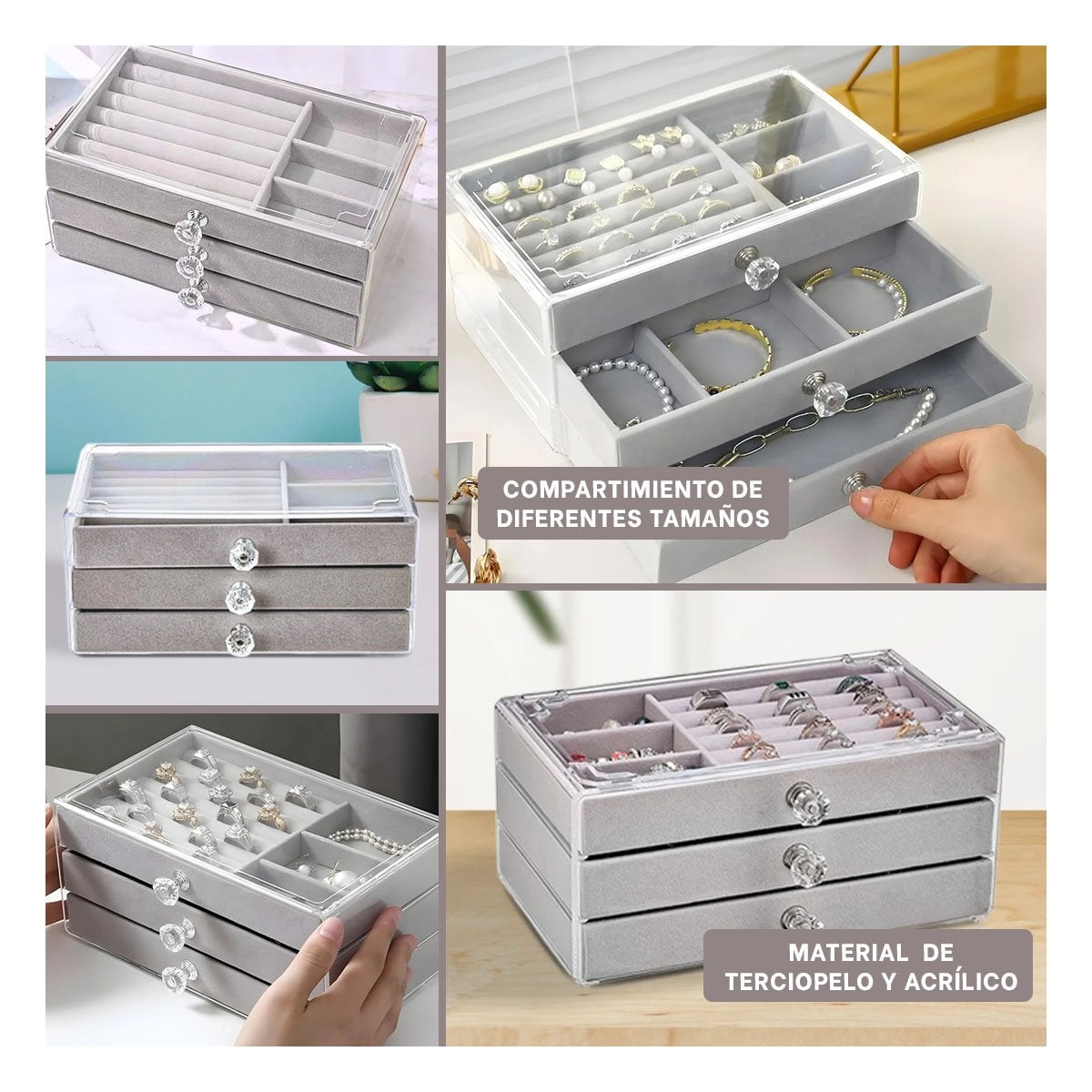 JOYERO RYBIU BE32216 CAJA JOYAS 11X13.5X23.5 CM EN PLOMO + POST-IT ADHESIVOS - 5
