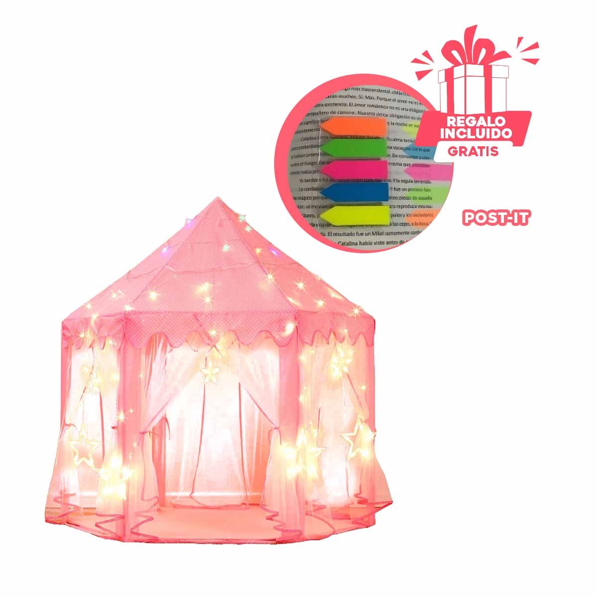 TIENDA QUE INCLUYE LUCES EN ROSADO Y+BANDERITAS ADHESIVAS - 1
