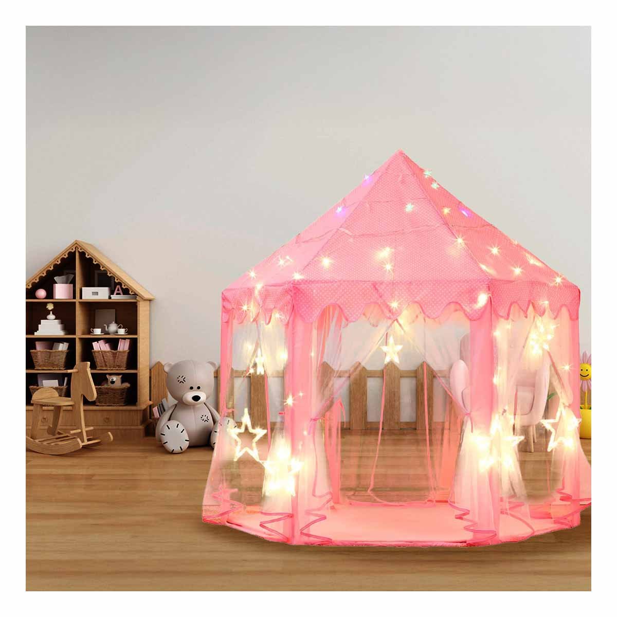 REFUGIO COMPACTO DE NIÑA DE CAMPO CON LUCES MG-LZ813 ROSADO PARA JUEGOS Y+PAPEL REGALO - 2