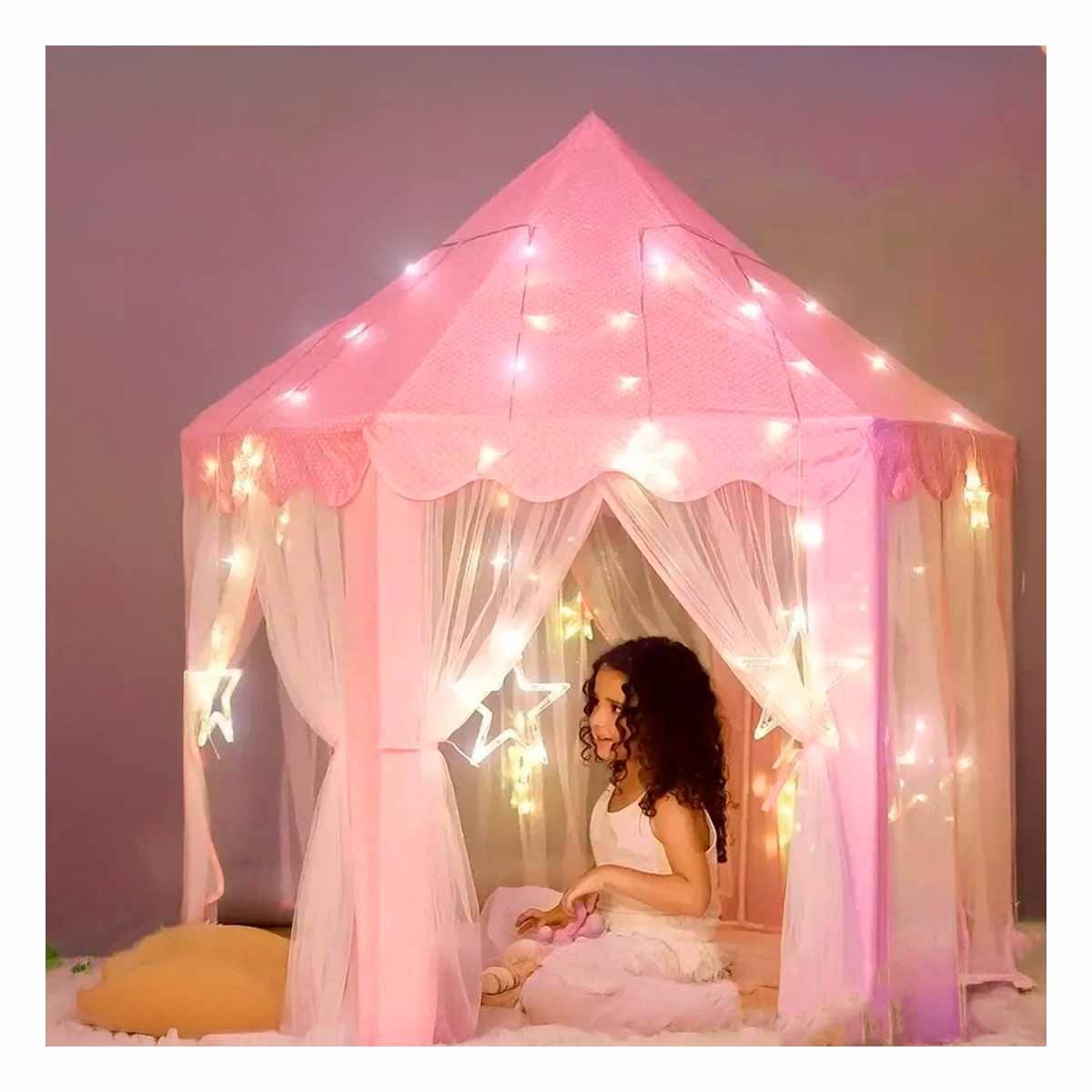 REFUGIO COMPACTO DE NIÑA DE CAMPO CON LUCES MG-LZ813 ROSADO PARA JUEGOS Y+PAPEL REGALO - 3