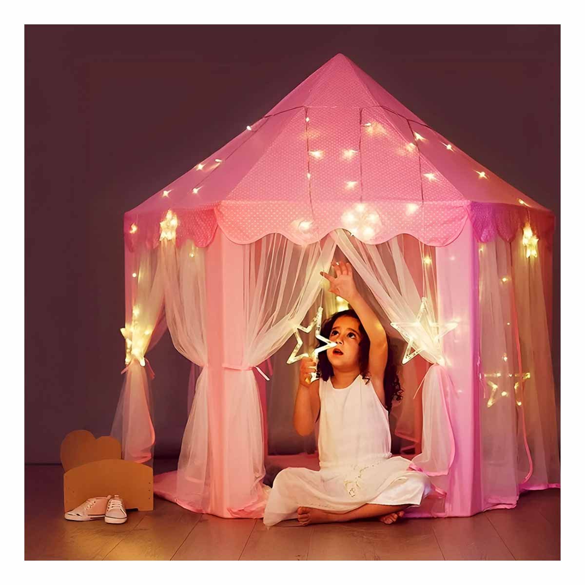 REFUGIO COMPACTO DE NIÑA DE CAMPO CON LUCES MG-LZ813 ROSADO PARA JUEGOS Y+PAPEL REGALO - 5