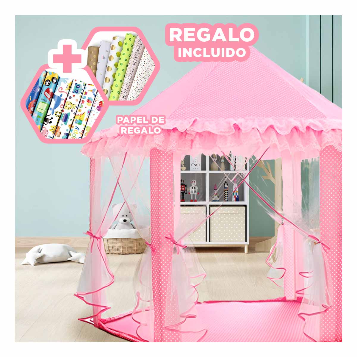 CARPA DE NIÑAS EN COLOR ROSADO CON TUL Y+PAPEL DE REGALO - 1