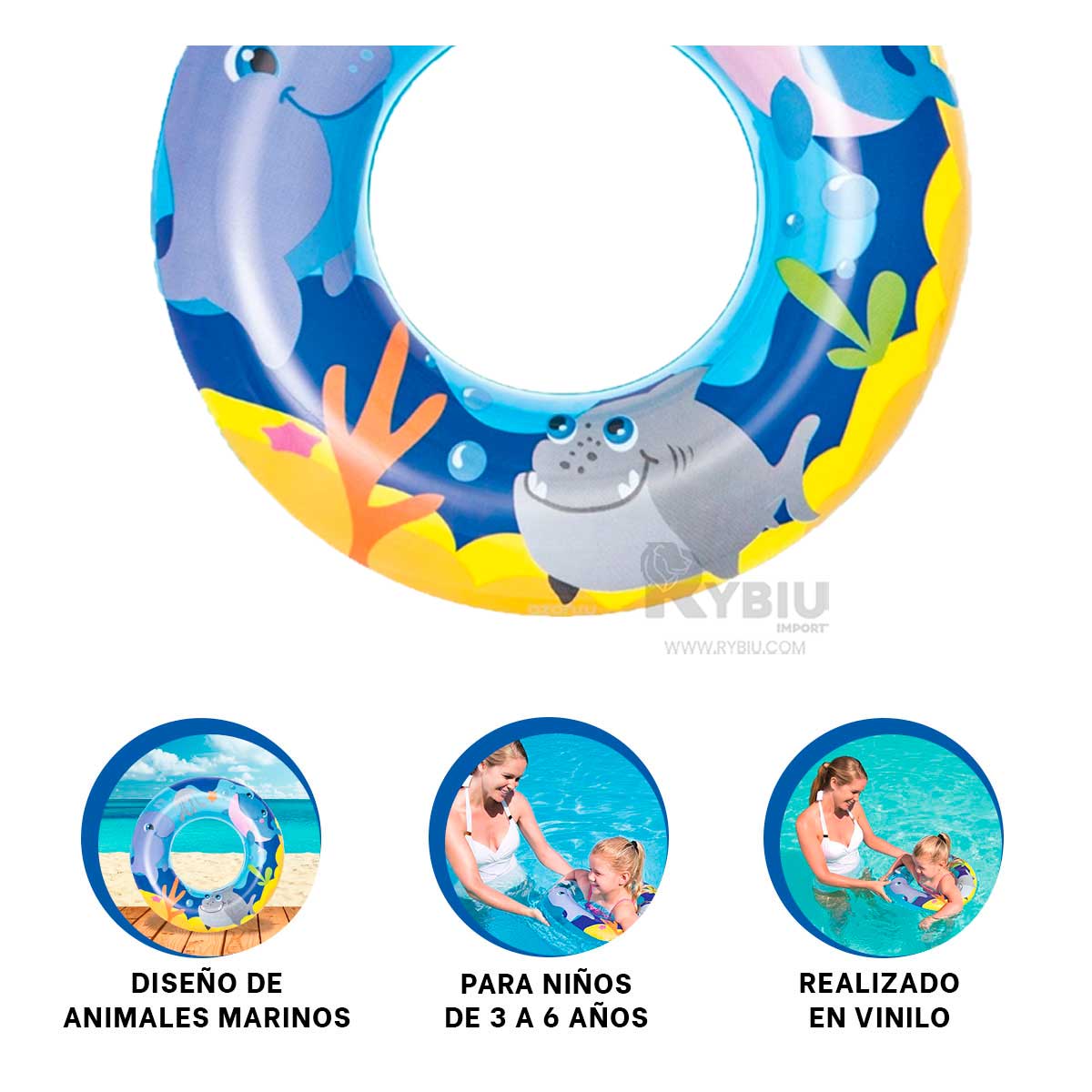INFLABLE RYBIU CON DISEÑO TORTUGA AZUL MOD.36113 + REGALO AGENDITA - 1