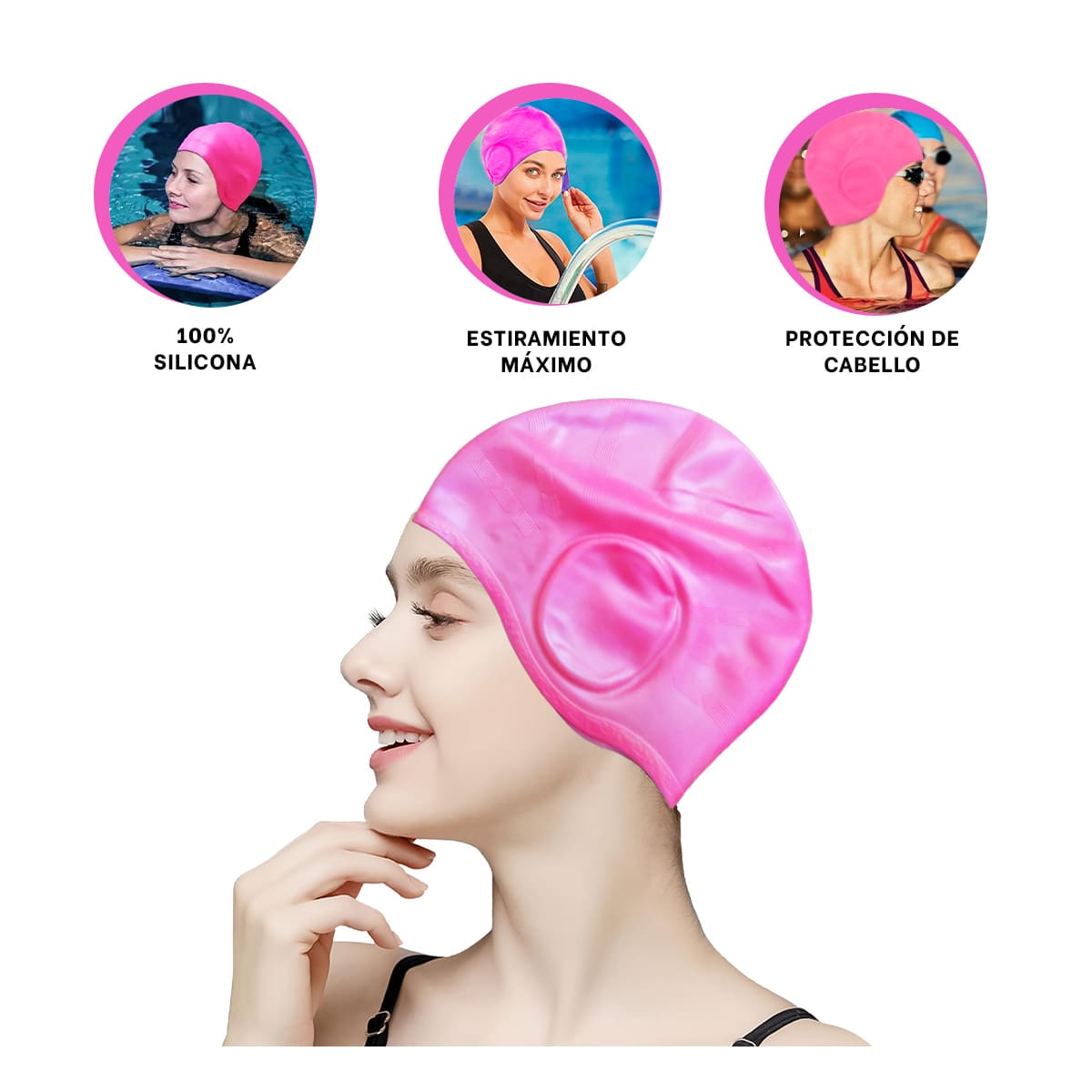ACCESORIO PISCINA RYBIU MG-ED06 ROSADO COFIA ERGONOMICA + REGALO LIGAS PEINAR - 1