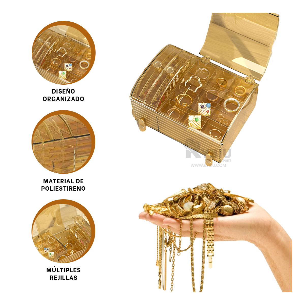 COFRE RYBIU BE32229 AMARILLO CLARO COMPACTA JOYAS + BANDERITAS ADHESIVAS - 1
