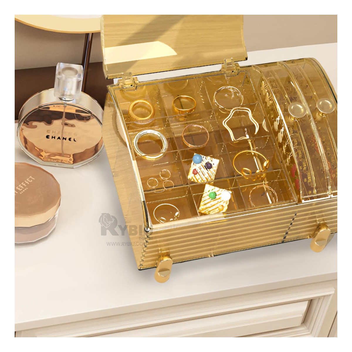 COFRE RYBIU BE32229 AMARILLO CLARO COMPACTA JOYAS + BANDERITAS ADHESIVAS - 2
