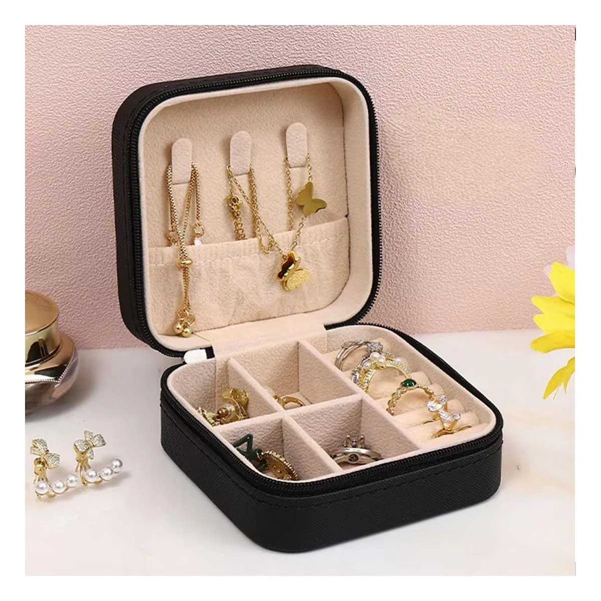 SET JOYERO RYBIU BE32252 NEGRO GUARDAJOYAS REFINADO ORGANIZAR + LIGAS REGALO - 2