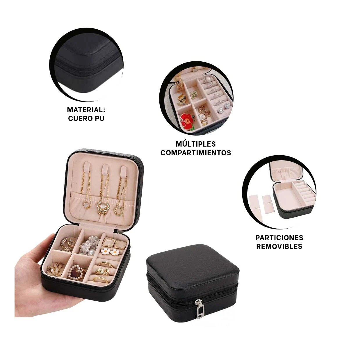 SET JOYERO RYBIU BE32252 NEGRO GUARDAJOYAS REFINADO ORGANIZAR + LIGAS REGALO - 3