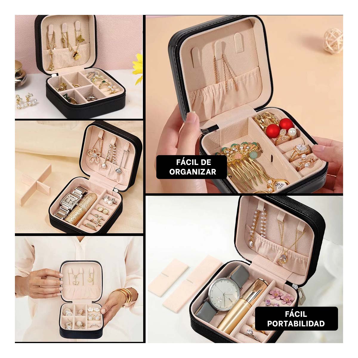 SET JOYERO RYBIU BE32252 NEGRO GUARDAJOYAS REFINADO ORGANIZAR + LIGAS REGALO - 5