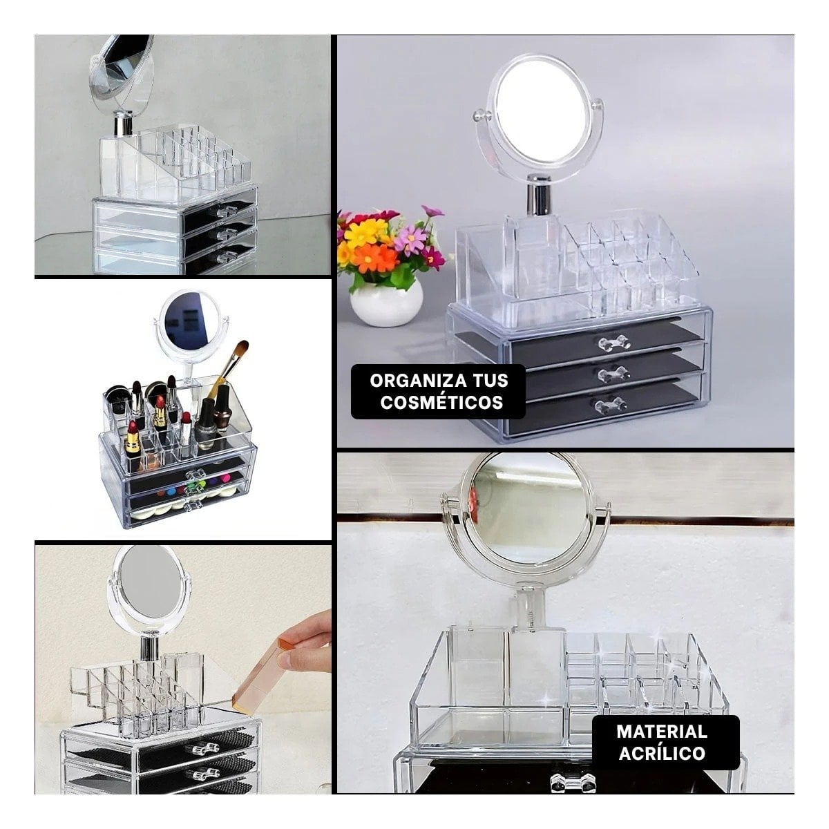 ORGANIZADOR ESCRITORIO RYBIU BE32337 TRANSPARENTE BAUL COSMETICOS + LIGAS REGALO - 5
