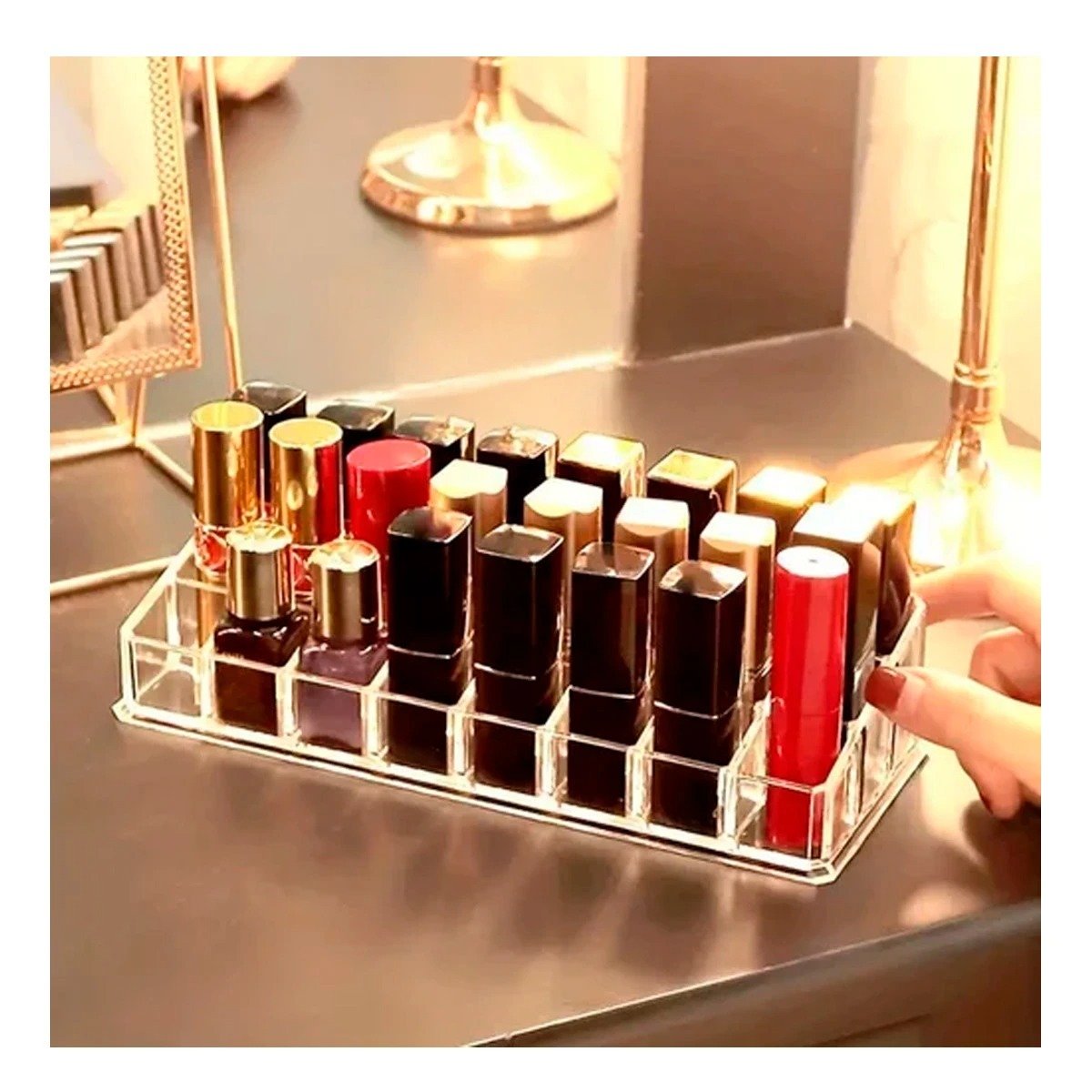 ORGANIZADOR RYBIU BE32356 TRANSPARENTE CAJA GUARDAR LABIALES + LIGAS REGALO - 1
