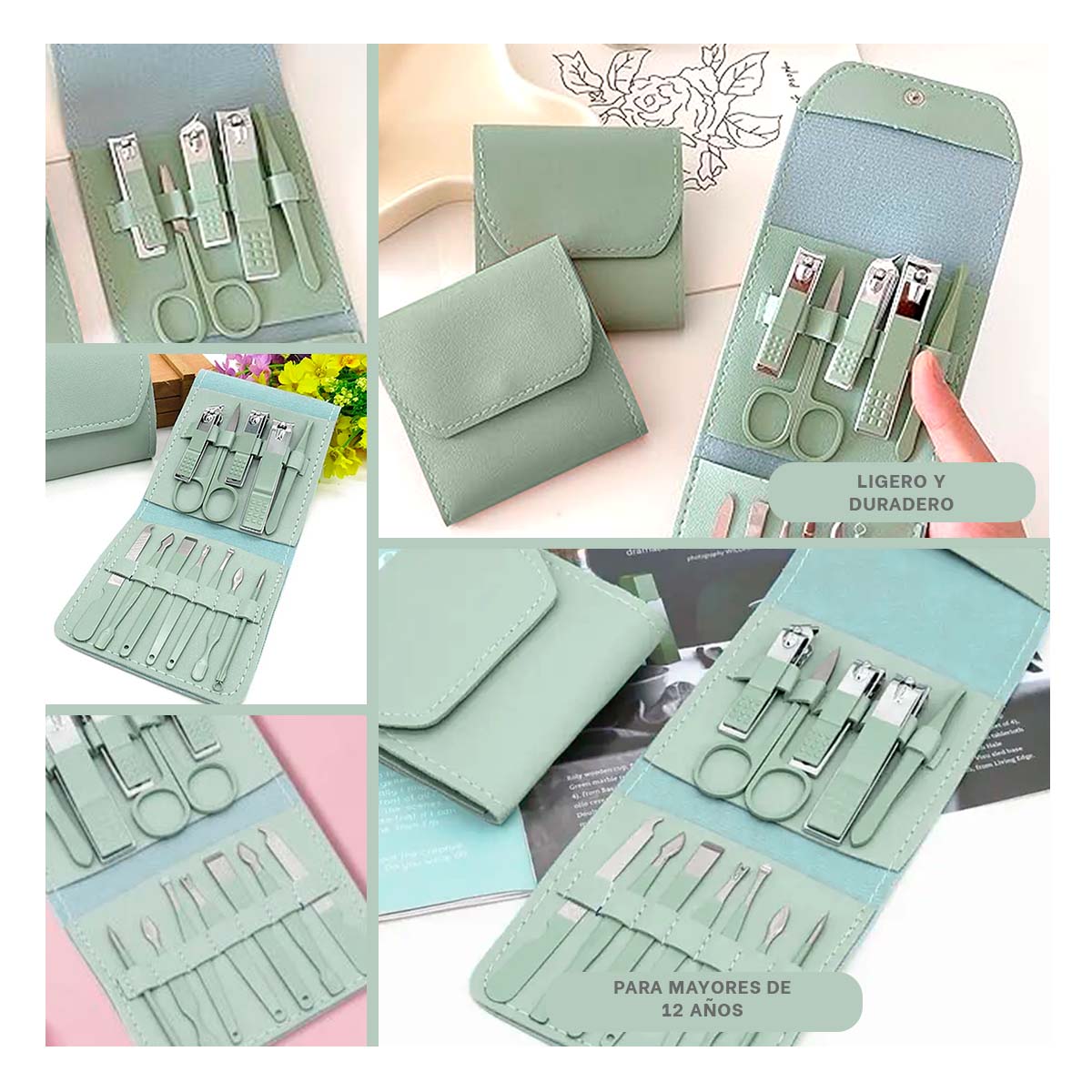 SET VERSATIL DE PINZAS Y CORTAUÑAS VERDE Y+PAPEL DE REGALO - 1