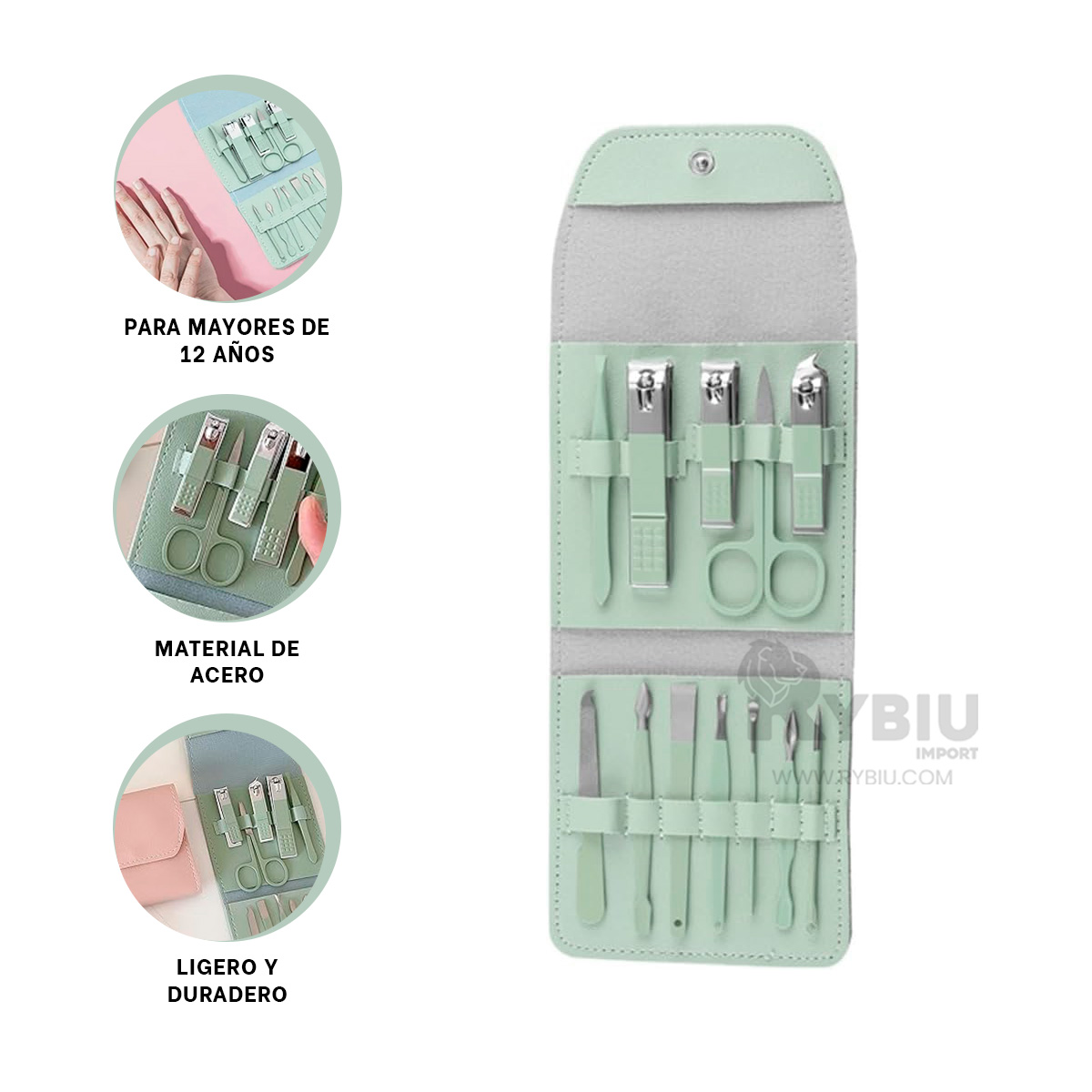 SET VERSATIL DE PINZAS Y CORTAUÑAS VERDE Y+PAPEL DE REGALO - 3