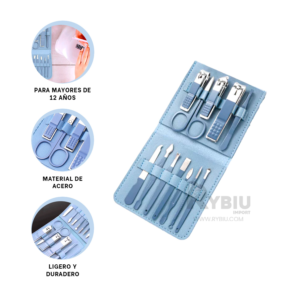 SET VERSATIL DE PINZAS Y CORTAUÑAS CELESTE Y+PAPEL DE REGALO - 3