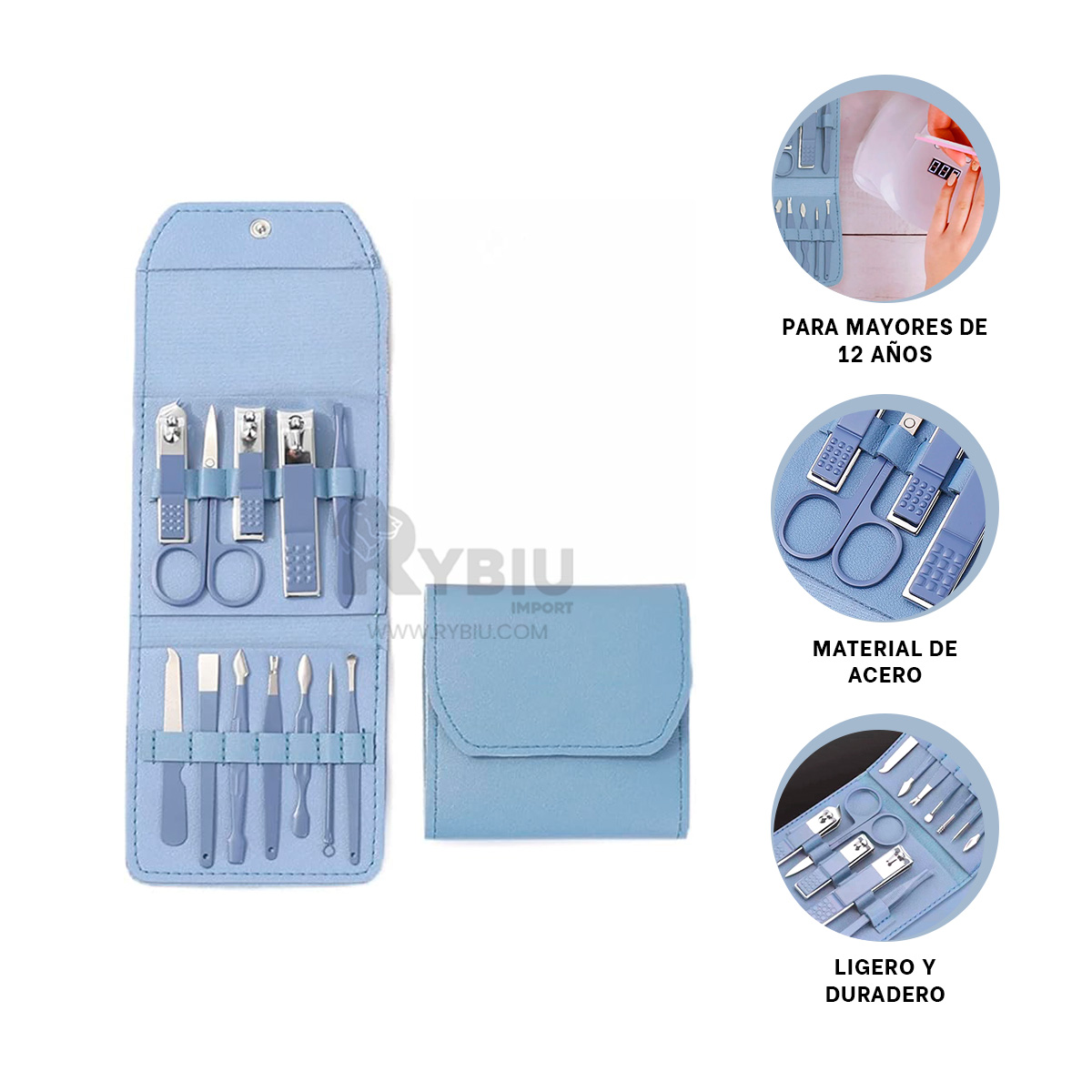 SET VERSATIL DE PINZAS Y CORTAUÑAS CELESTE Y+PAPEL DE REGALO - 4