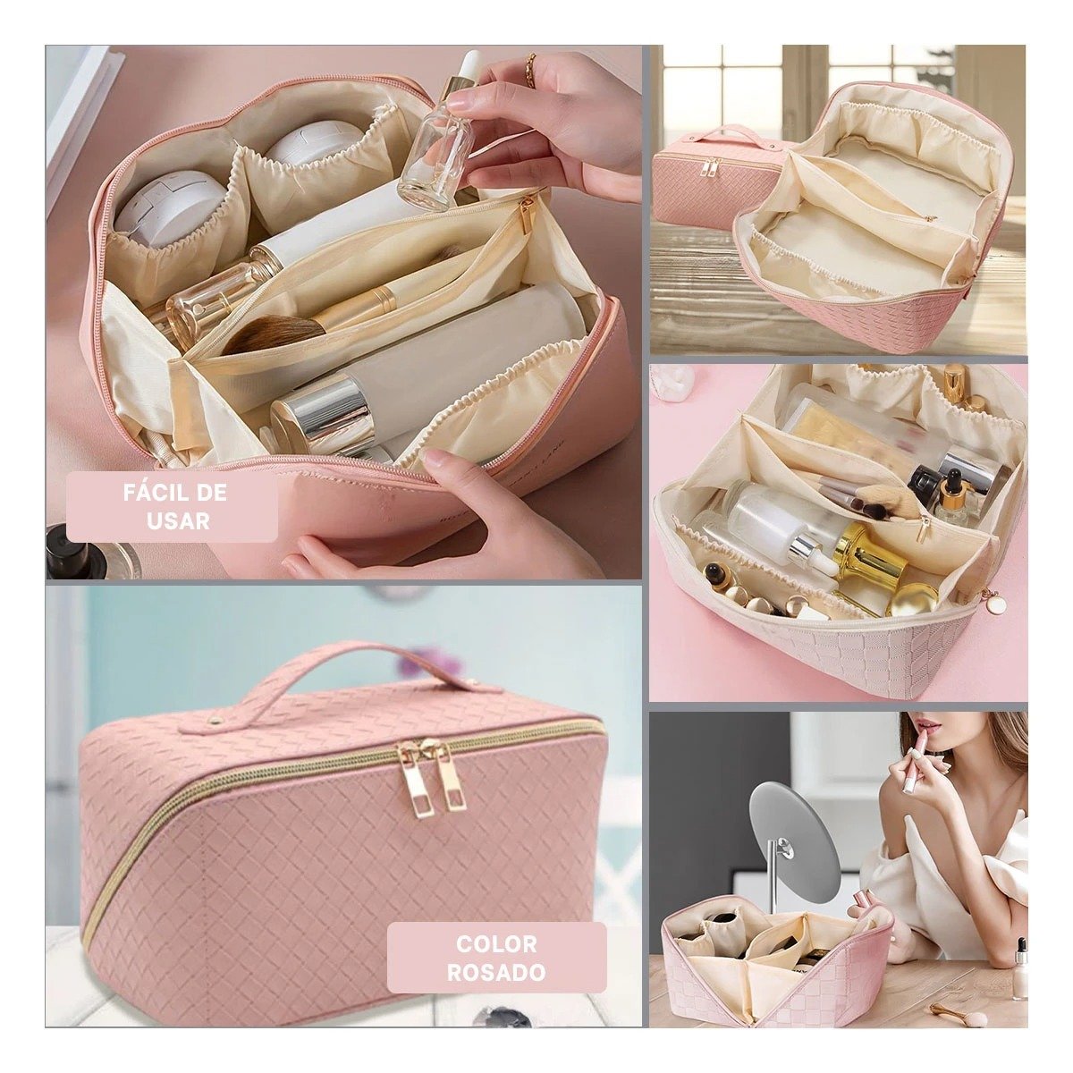 CAJA ORGANIZADORA ROSADA CON DISENO DE CUADROS MINIMALISTA Y+LIGAS REGALO - 5