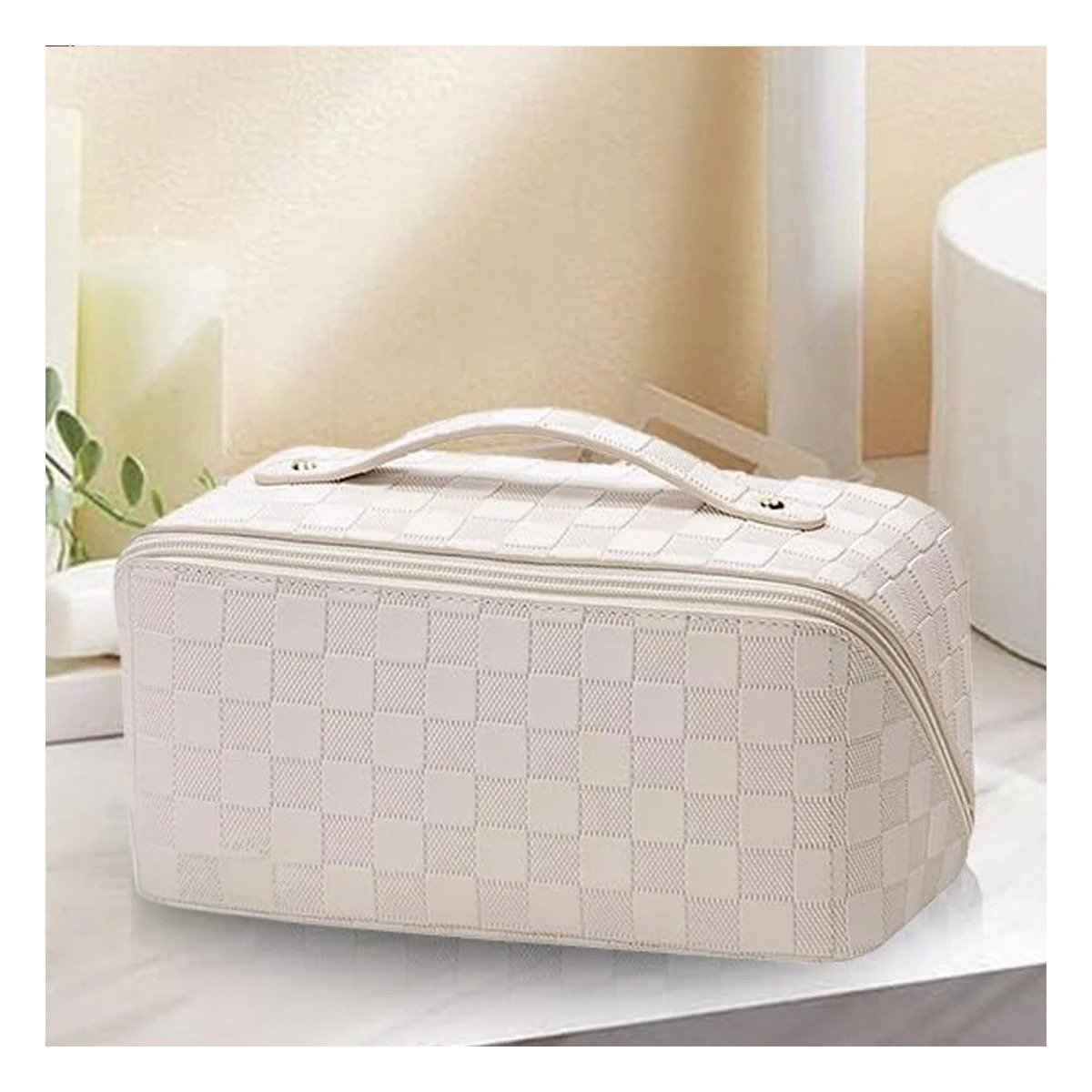 BOLSO BLANCO MINIMALISTA PARA GUARDAR MAQUILLAJE Y+LIGAS REGALO - 2