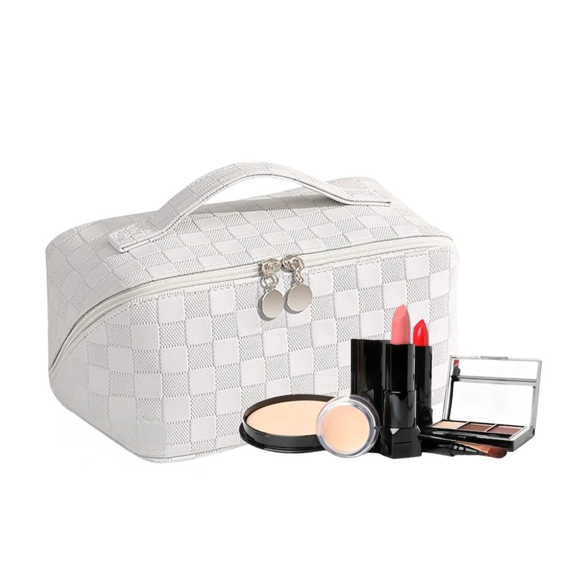 BOLSO BLANCO MINIMALISTA PARA GUARDAR MAQUILLAJE Y+LIGAS REGALO - 3