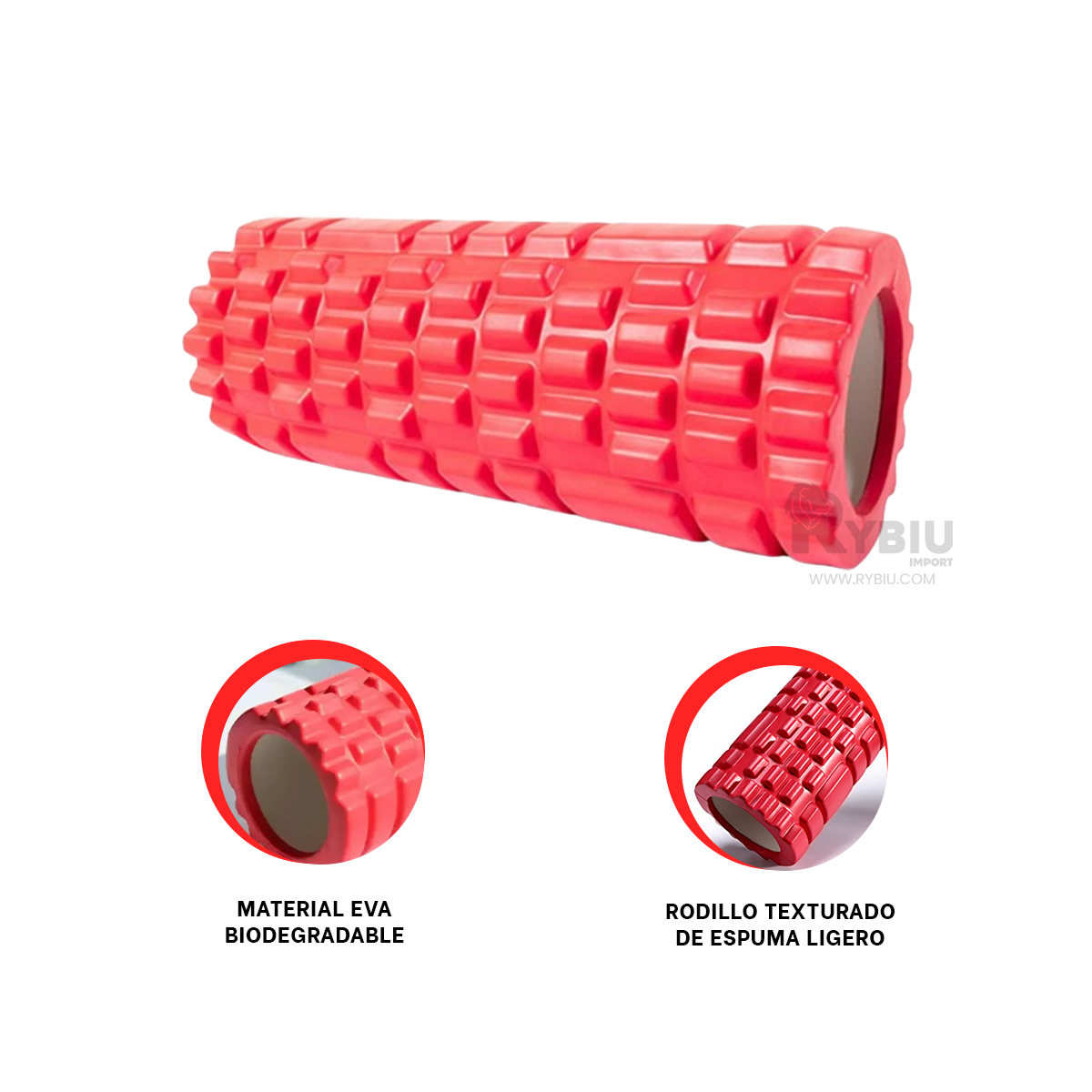 CILINDRO RYBIU DE29534 LARGO 29CM COMODO PILATES CASA ROJO + REGALO STICKERS - 3