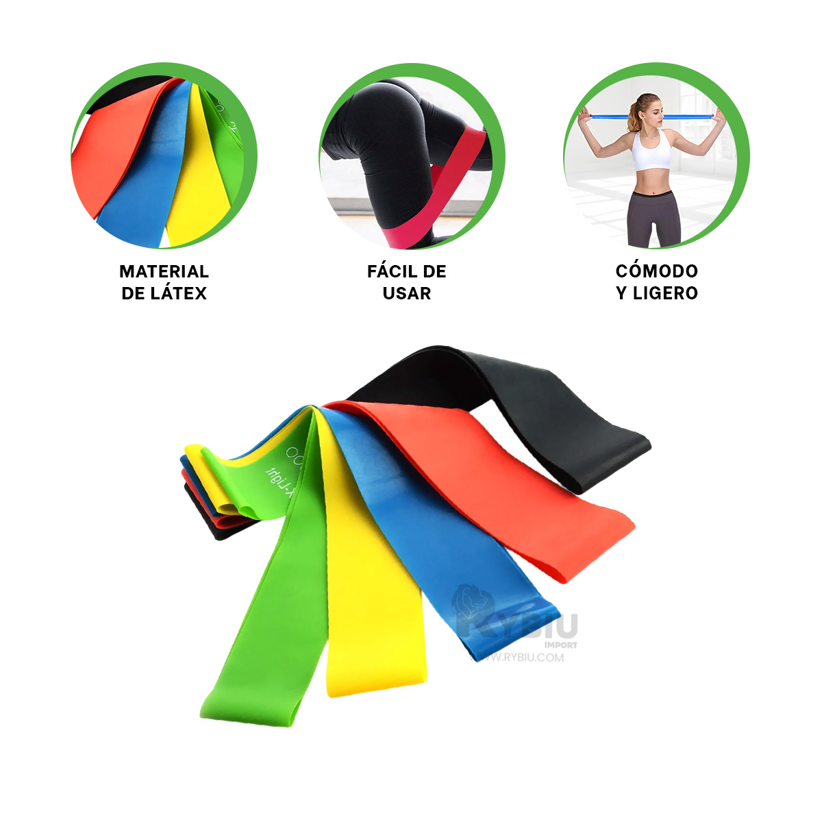 LIGAS RYBIU DE30514 PARA EJERCICIOS MULTICOLOR + REGALO PEINAR - 3