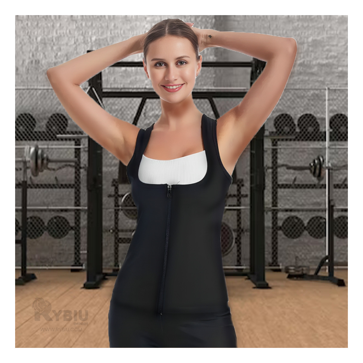 FAJA MUJER RYBIU NEGRO DE30525 CROSSFIT S + BANDERITAS ADHESIVAS - 4