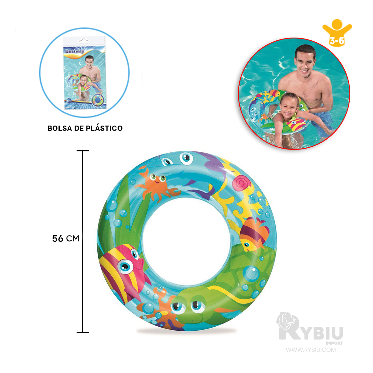 INFLABLE DE TORTUGA CELESTE MOD.36013 Y+ENVOLTORIO DE REGALO - 5