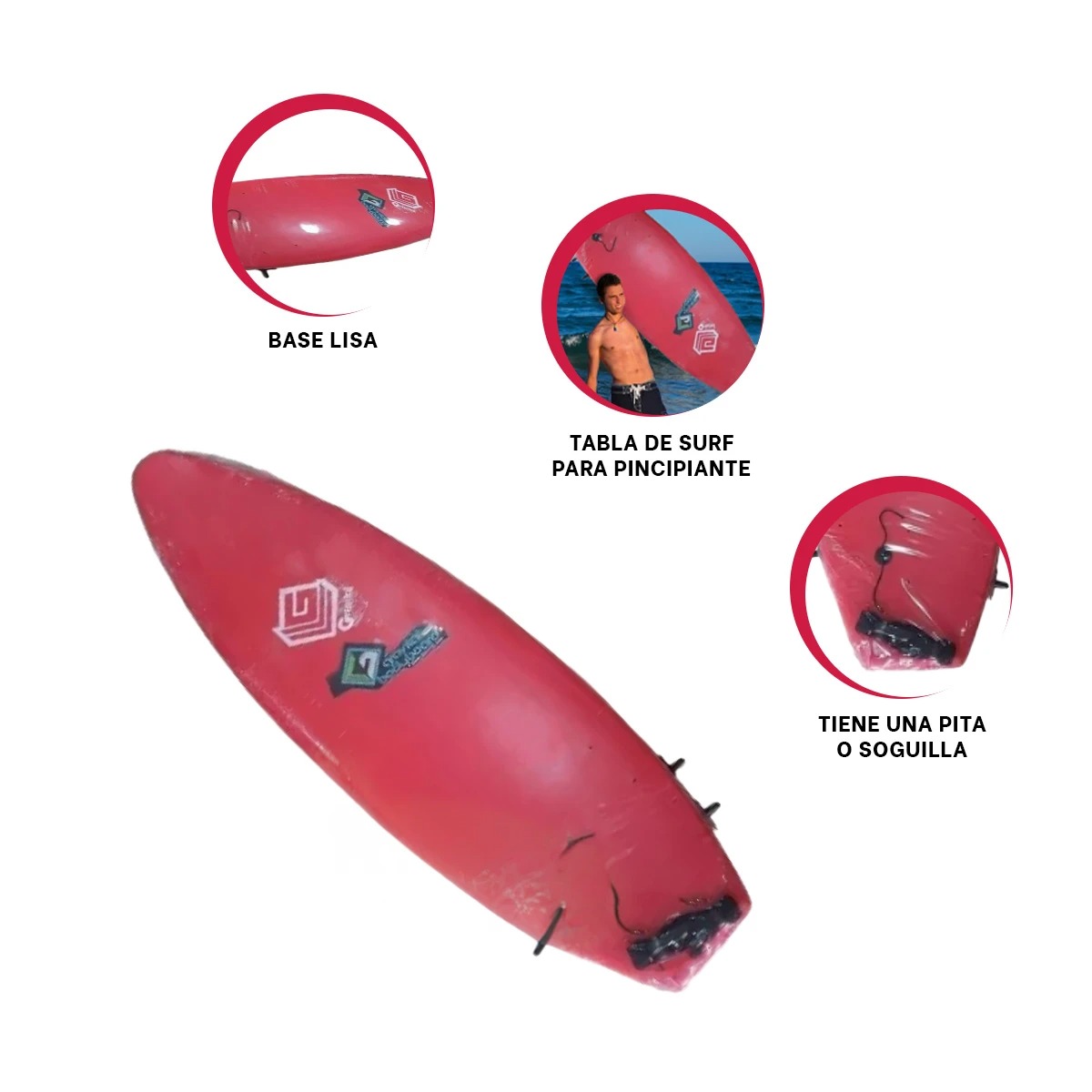 TABLERO SURF PRACTICO EN ROJO 7'' Y+REGALO LIGAS PARA PEINAR - 3