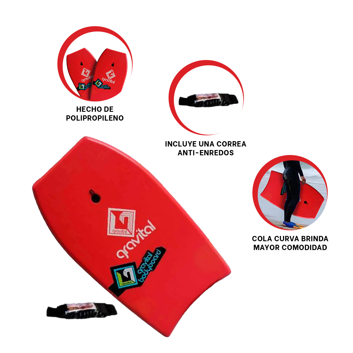 TABLA RYBIU GR-33 ROJO BODY LA PLAYA 33'' + BANDERITAS ADHESIVAS - 3