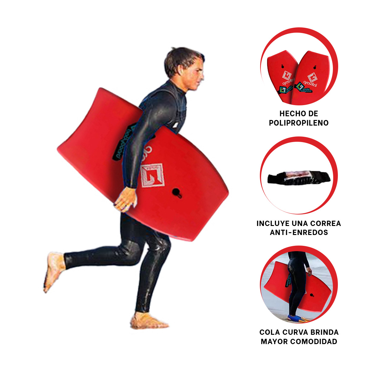 ACCESORIO PISCINA RYBIU GR-33 ROJO BODY SURF DEPORTIVA VERSATIL + GIFT STICKERS - 3