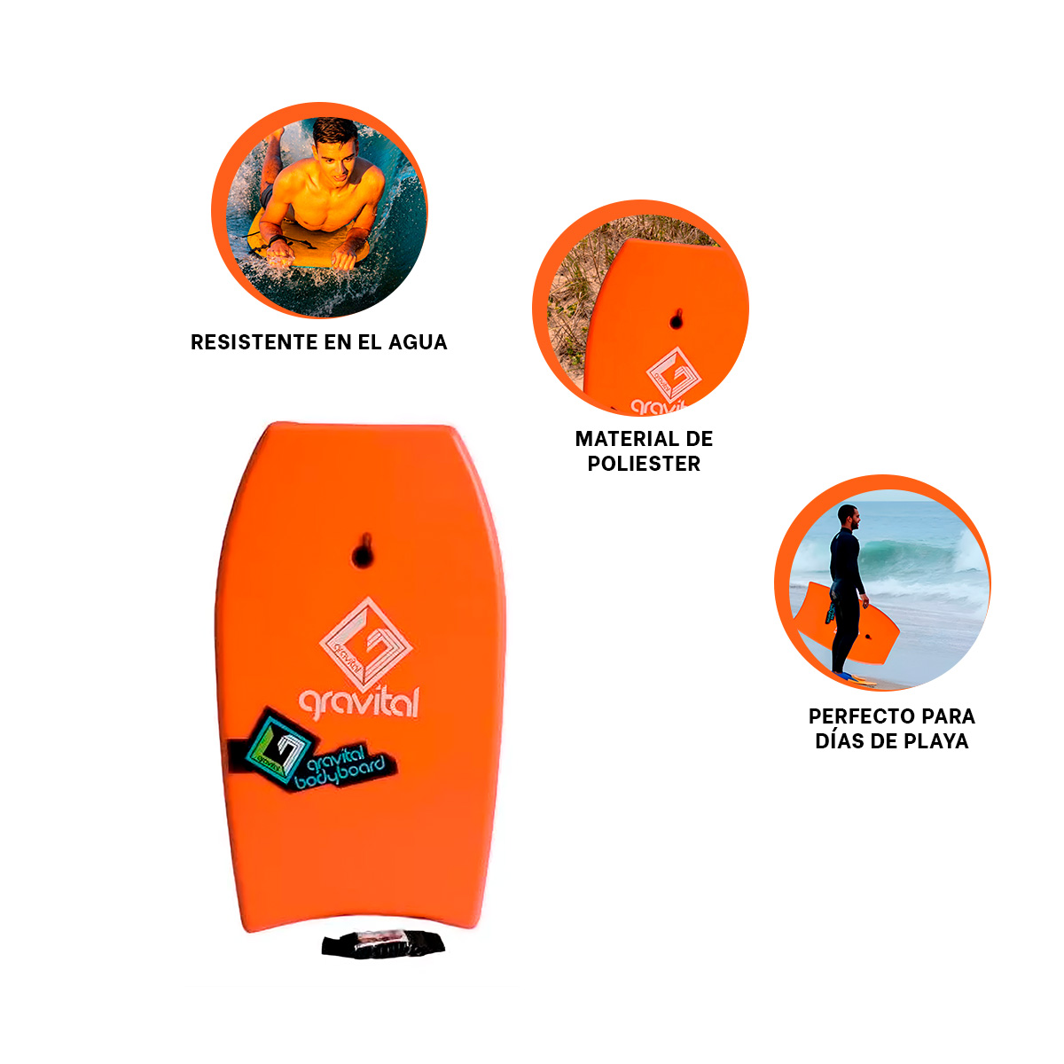 BODY SURF PARA DESLIZARSE ANARANJADO 37'' Y+REGALO AGENDITA - 3