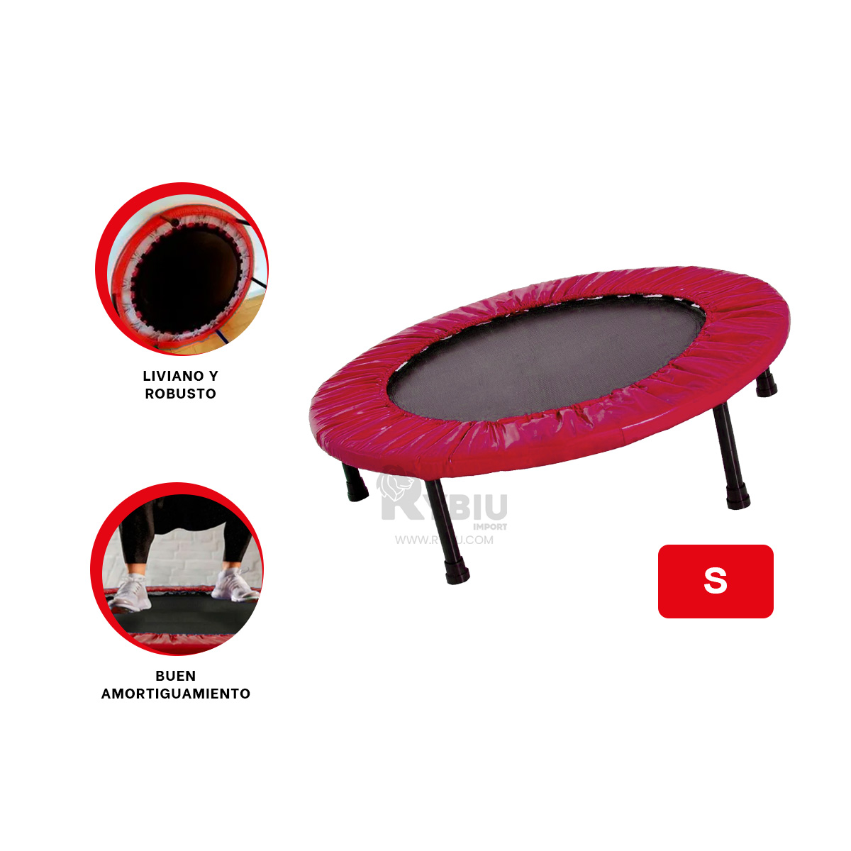 TRAMPOLÍN RYBIU W-224 90X90 INFANTIL TAMAÑO S ROJO + REGALO STICKERS - 4