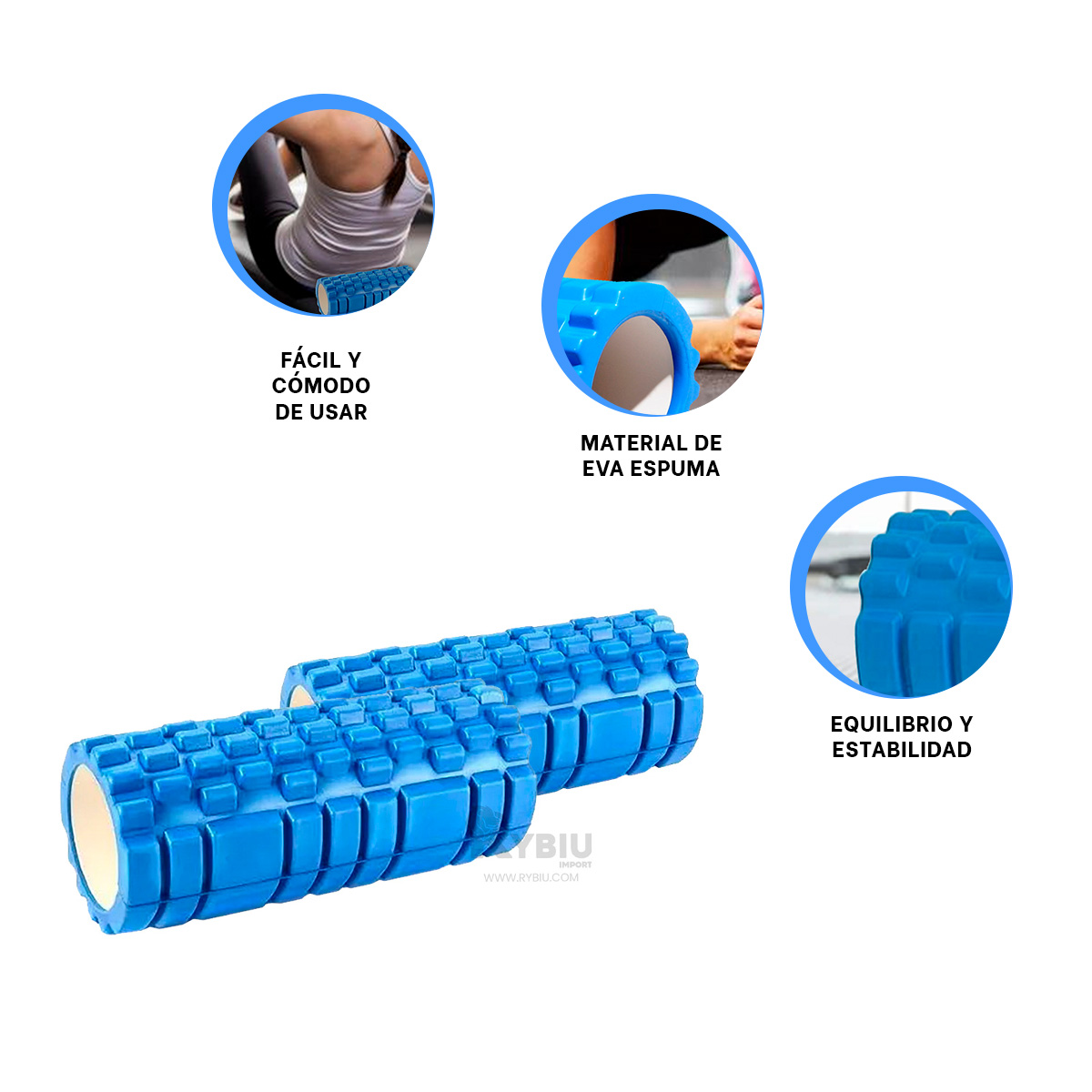 RODILLO RYBIU DE30645 PARA LA RUTINA GYM CELESTE + REGALO STICKERS - 2