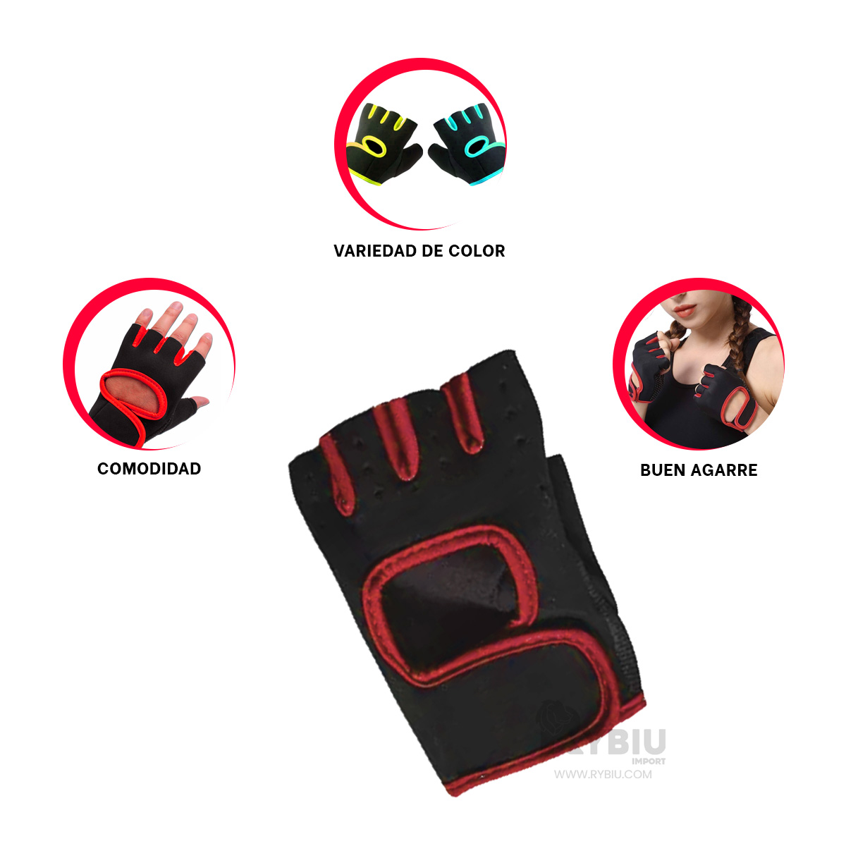 MITONES RYBIU DE30572 LEVANTAMIENTO DEPORTIVO ROJO + GIFT STICKERS - 3