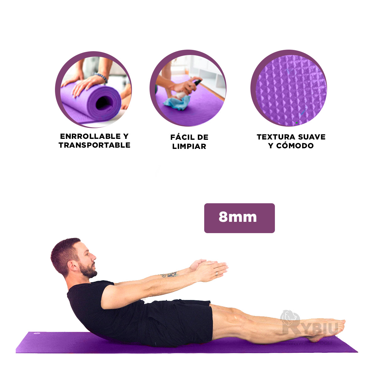 COLCHONETA RYBIU DE30620 8MM YOGA LILA + BANDERITAS ADHESIVAS - 1