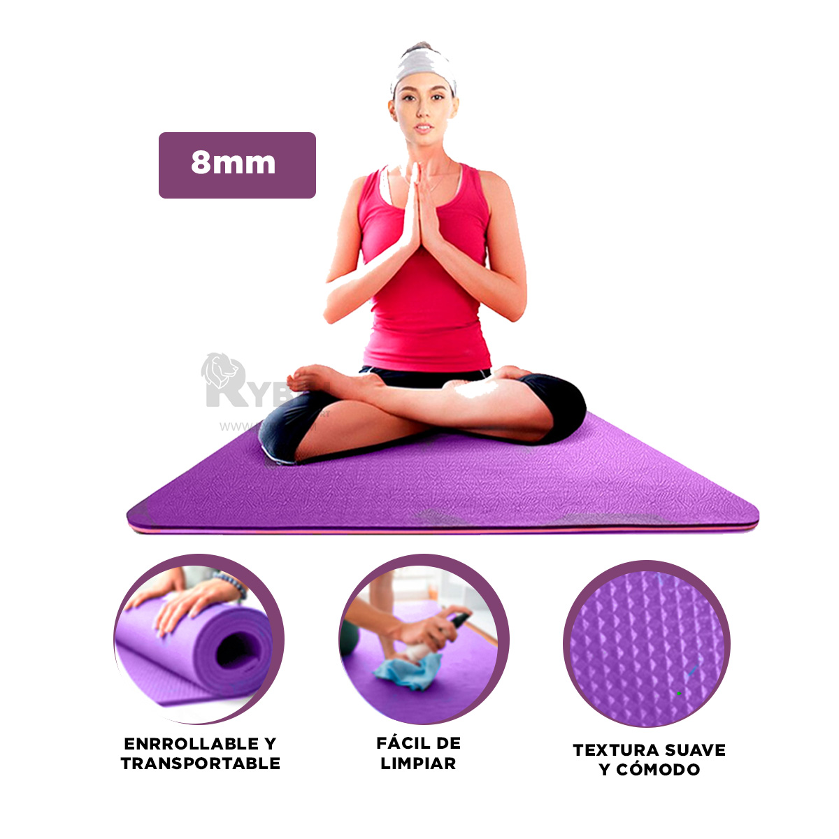 COLCHONETA RYBIU DE30620 8MM YOGA LILA + BANDERITAS ADHESIVAS - 2