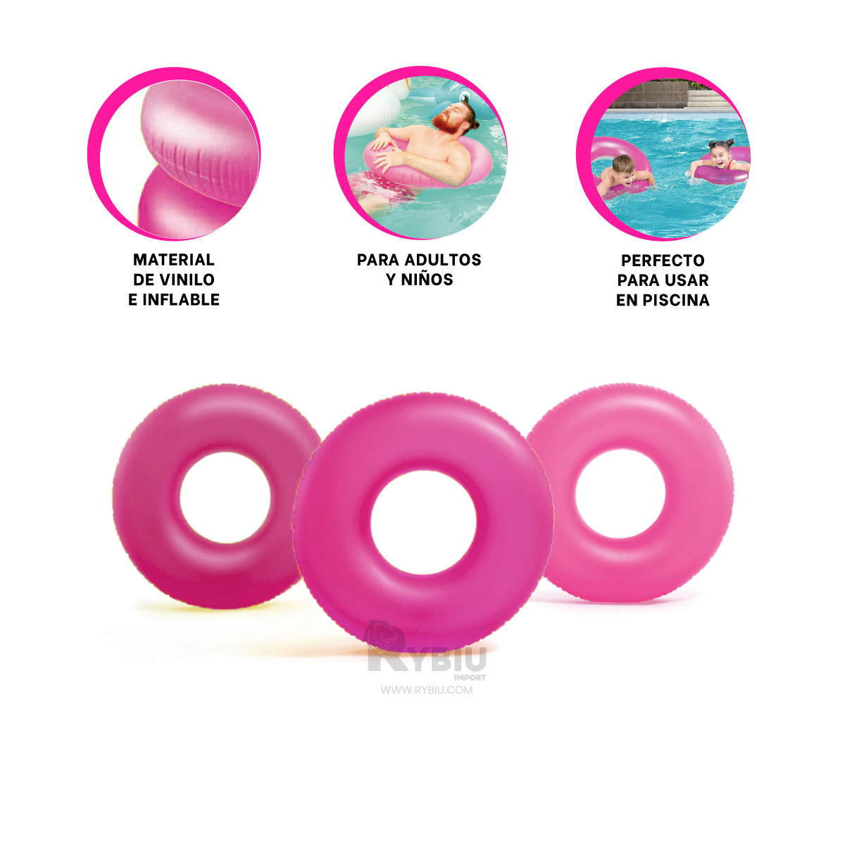 INFLABLE ACUATICO 91CM ROSADO NEON Y+ENVOLTORIO DE REGALO - 1